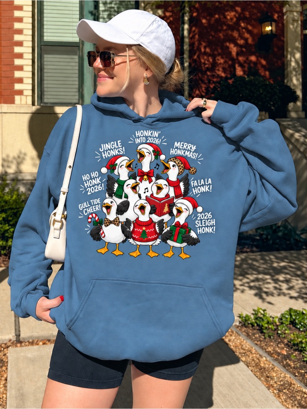 Funny Christmas Seagull Gildan Graphic Hoodies Royal Sport Grey NWT